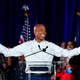 New York City Democratic Mayor-elect Eric Adams gestures to supporters during his 2021 election victory night party at the Brooklyn Marriott on November 2, 2021, in New York City.